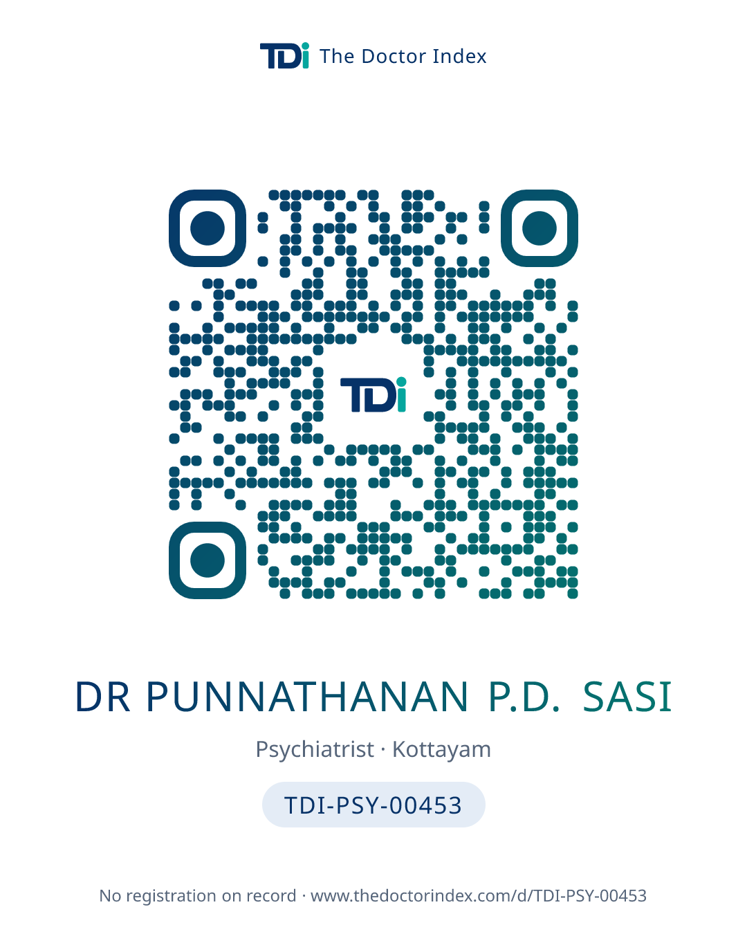QR card for Dr Punnathanan P.D. Sasi, TDI-PSY-00453