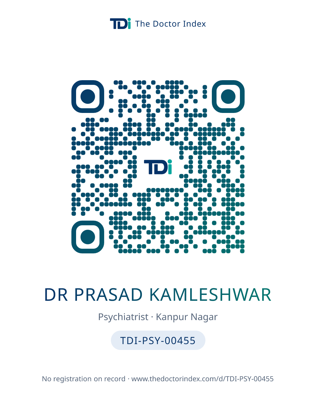 QR card for Dr Prasad Kamleshwar, TDI-PSY-00455