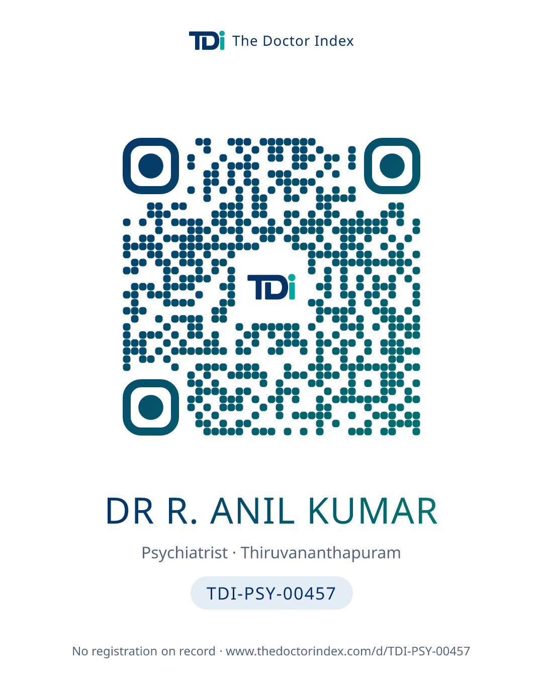 QR card for Dr R. Anil Kumar, TDI-PSY-00457