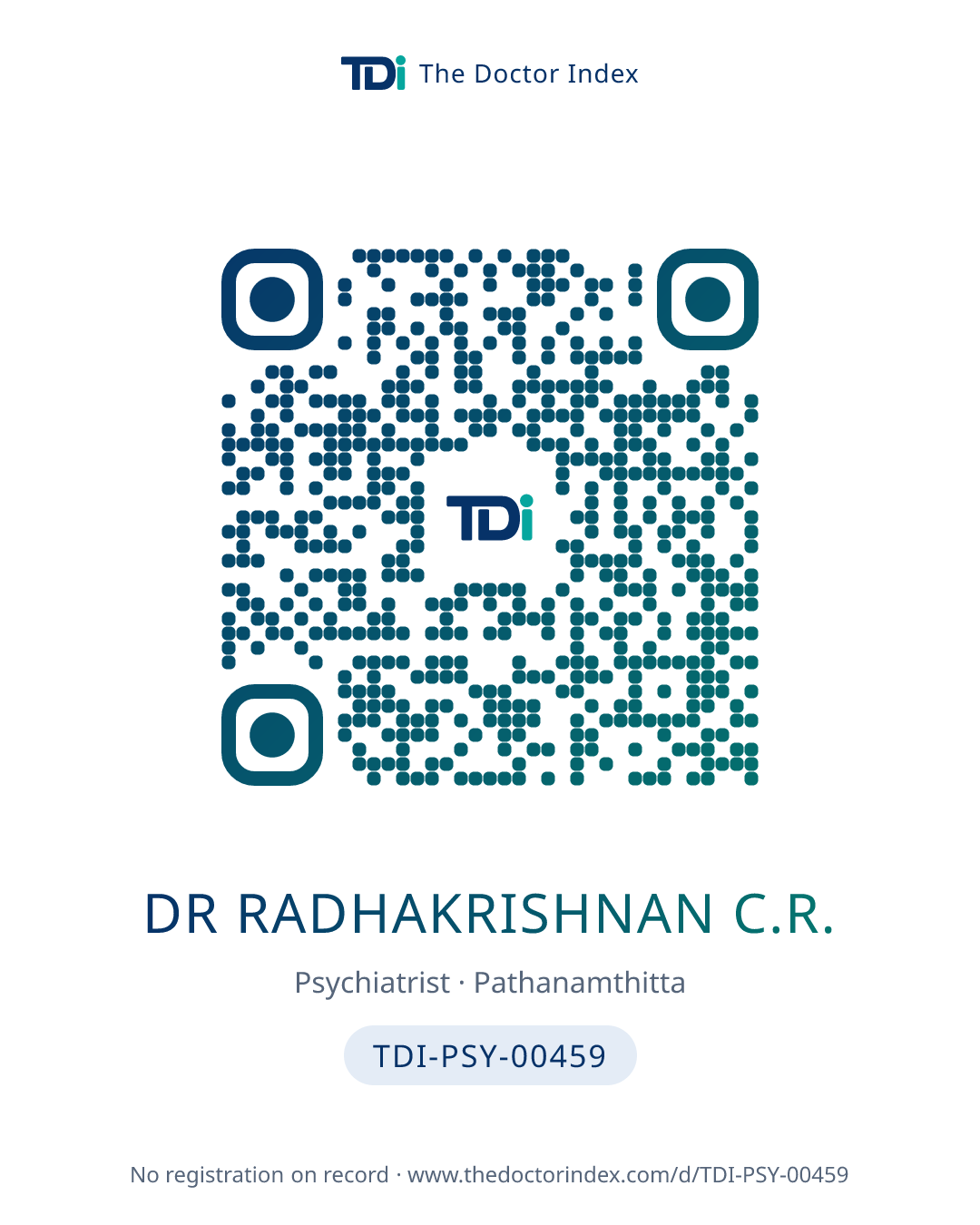 QR card for Dr Radhakrishnan C.R., TDI-PSY-00459