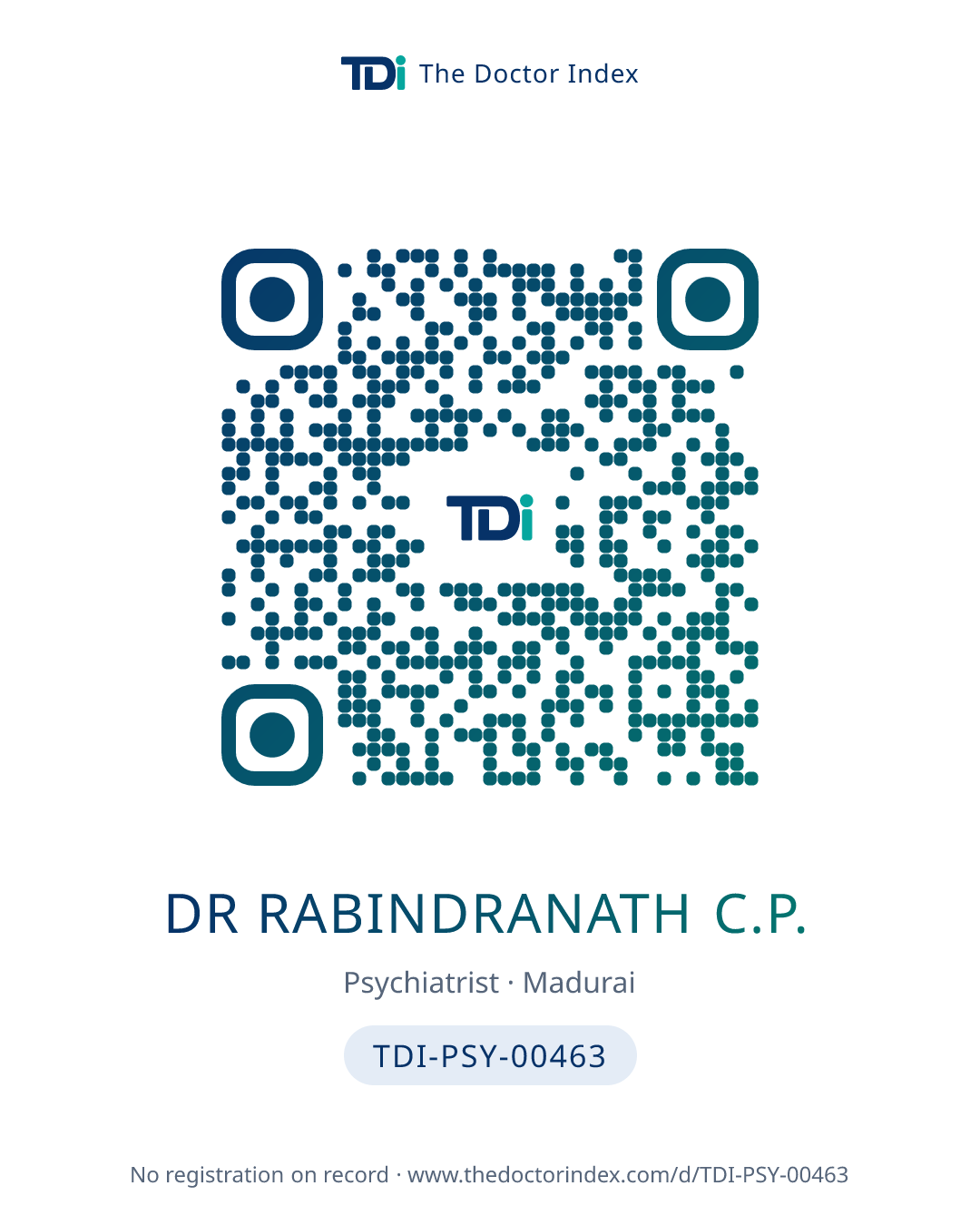 QR card for Dr Rabindranath C.P., TDI-PSY-00463