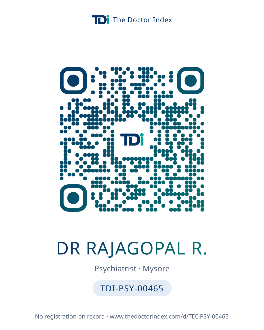 QR card for Dr Rajagopal R., TDI-PSY-00465