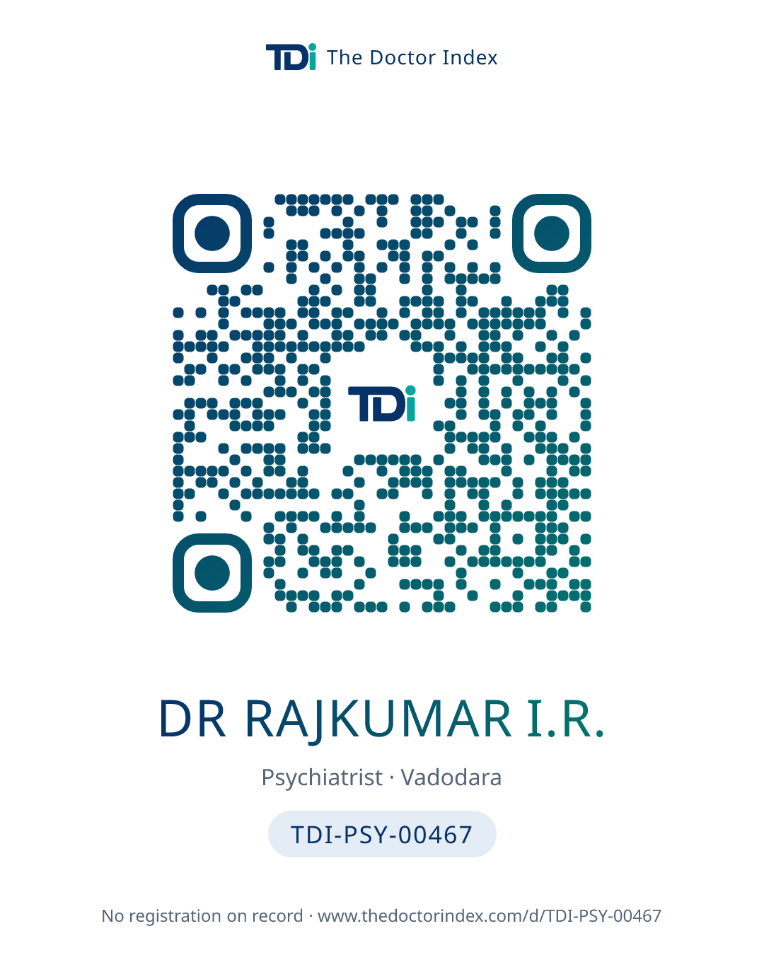 QR card for Dr Rajkumar I.R., TDI-PSY-00467