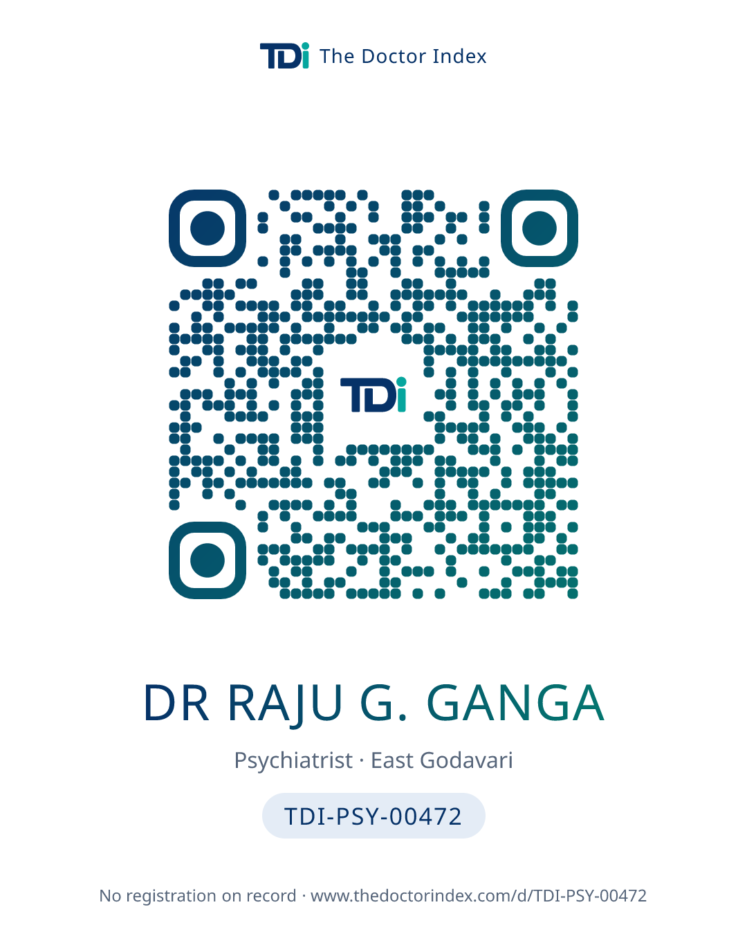 QR card for Dr Raju G. Ganga, TDI-PSY-00472