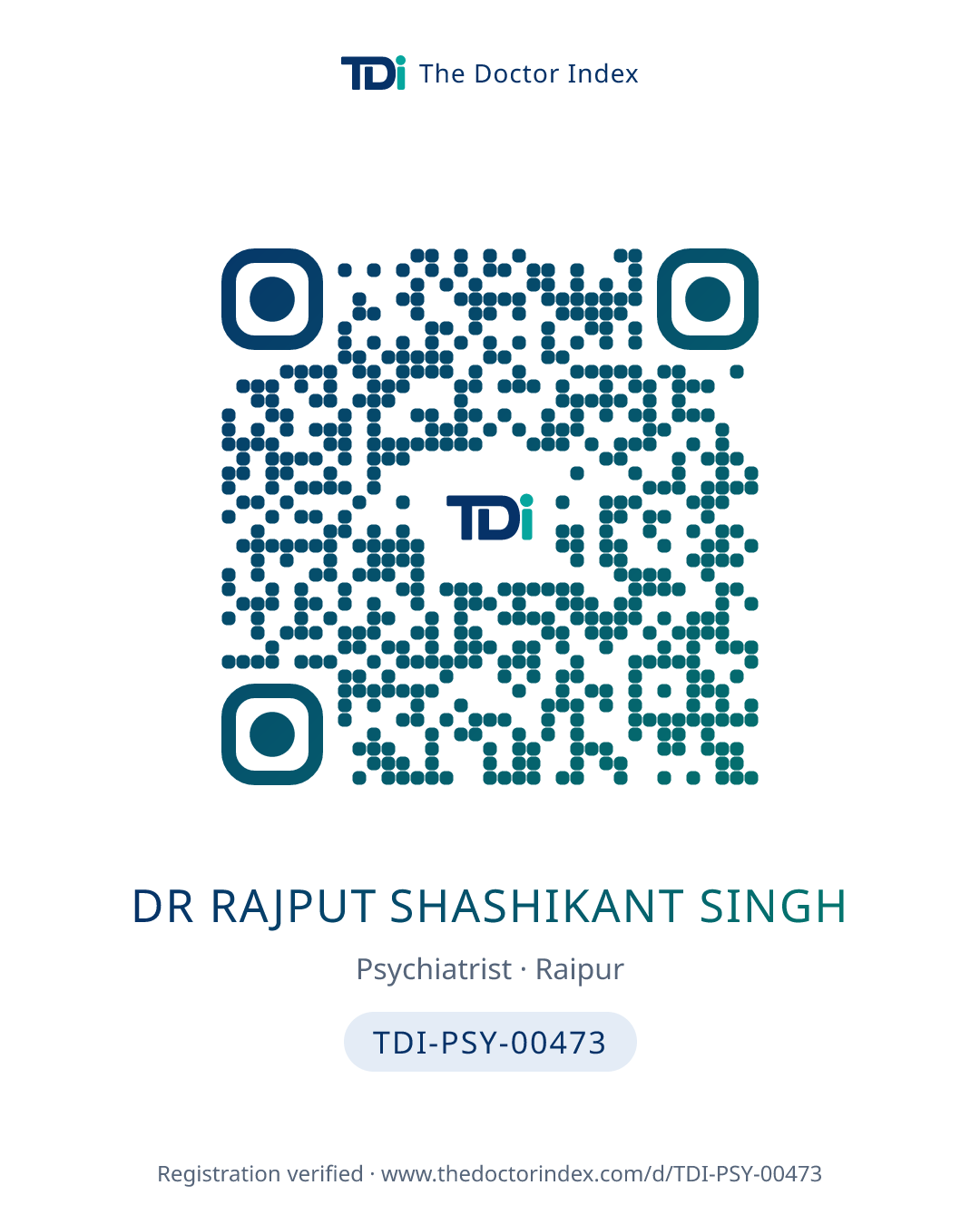 QR card for Dr Rajput Shashikant Singh, TDI-PSY-00473