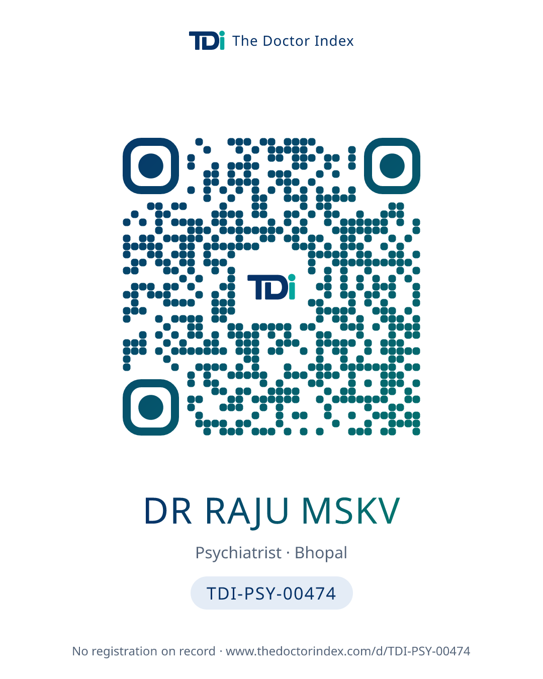 QR card for Dr Raju Mskv, TDI-PSY-00474