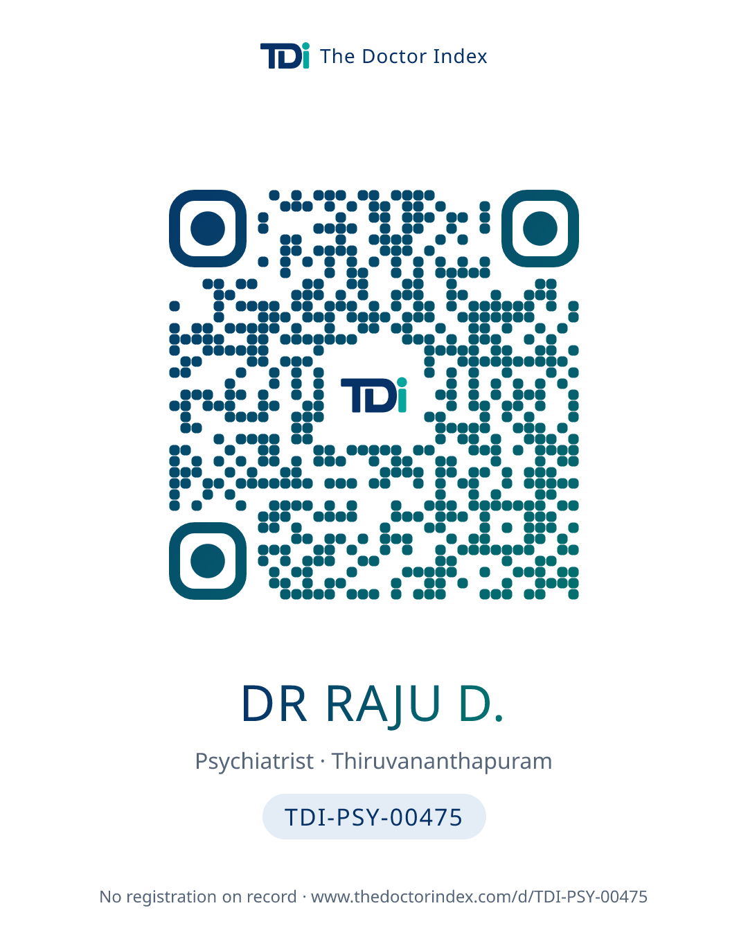 QR card for Dr Raju D., TDI-PSY-00475