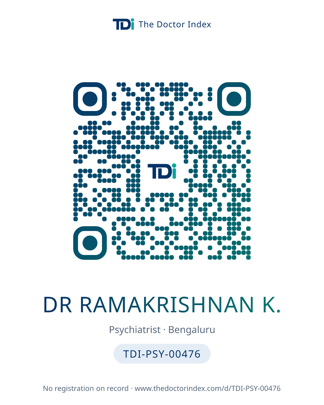 QR card for Dr Ramakrishnan K., TDI-PSY-00476