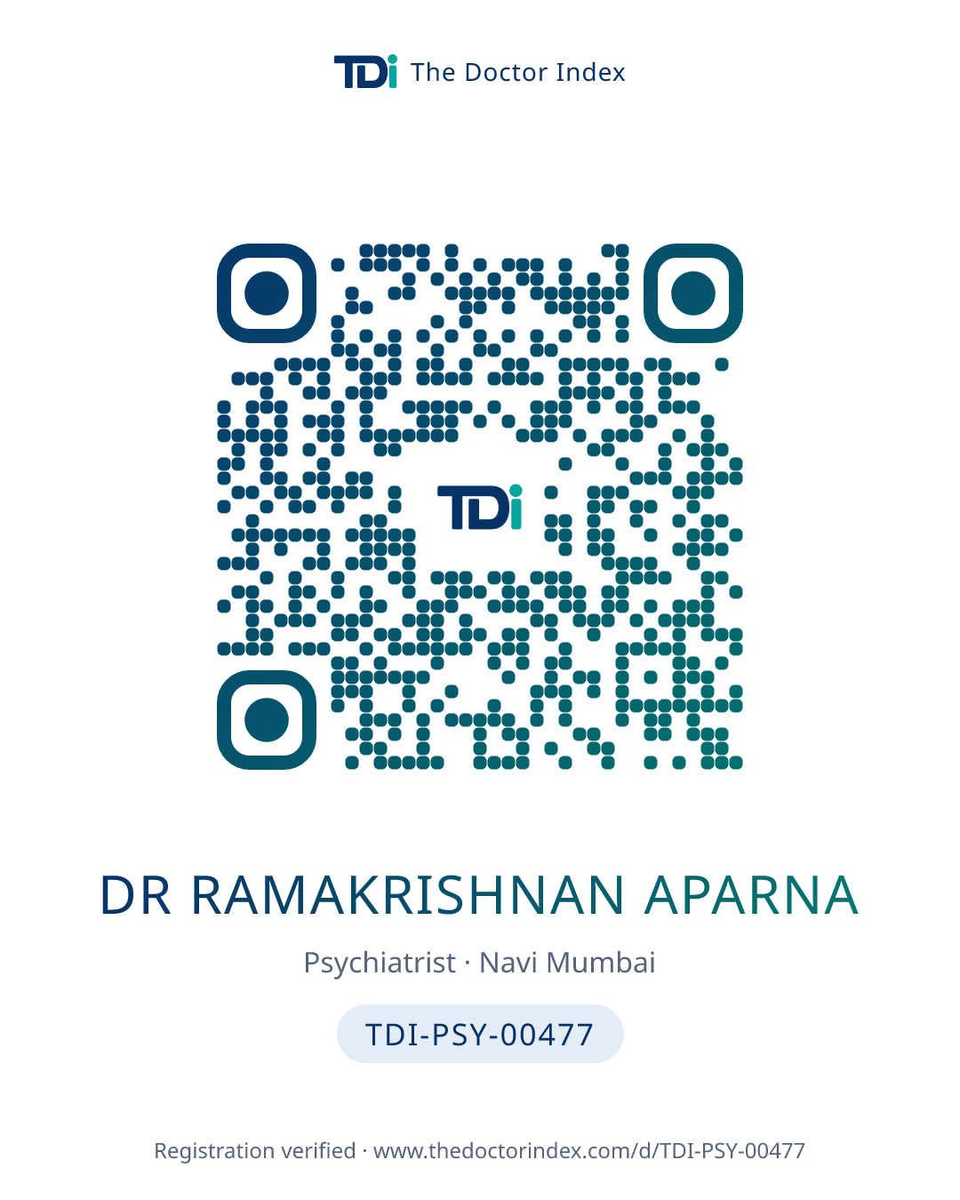 QR card for Dr Ramakrishnan Aparna, TDI-PSY-00477