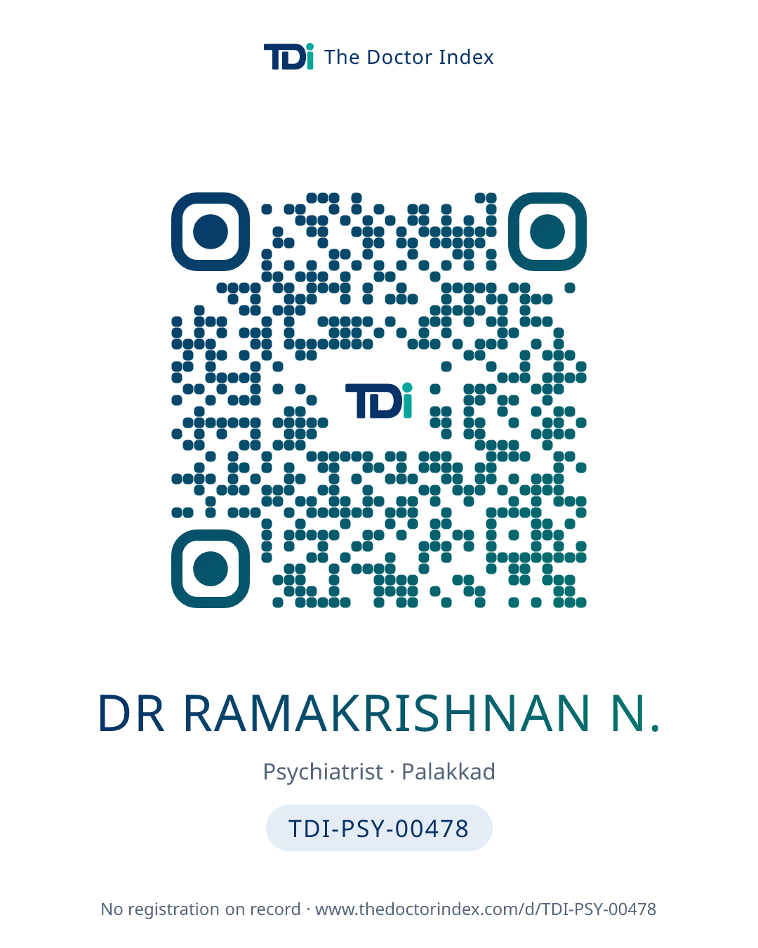 QR card for Dr Ramakrishnan N., TDI-PSY-00478