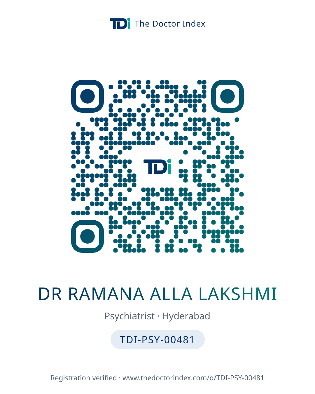 QR card for Dr Ramana Alla Lakshmi, TDI-PSY-00481