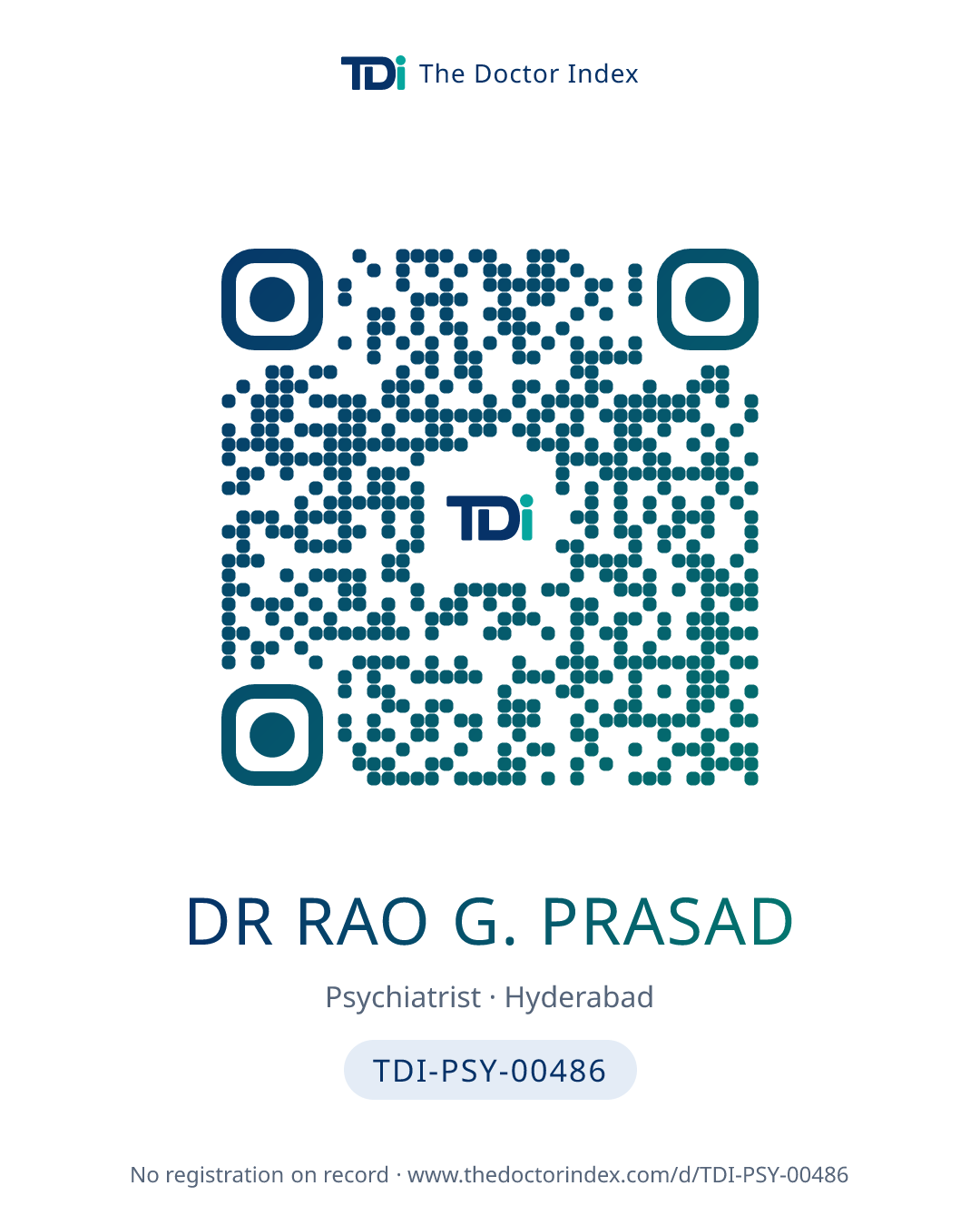QR card for Dr Rao G. Prasad, TDI-PSY-00486