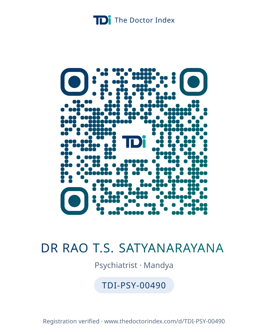 QR card for Dr Rao T.S. Satyanarayana, TDI-PSY-00490