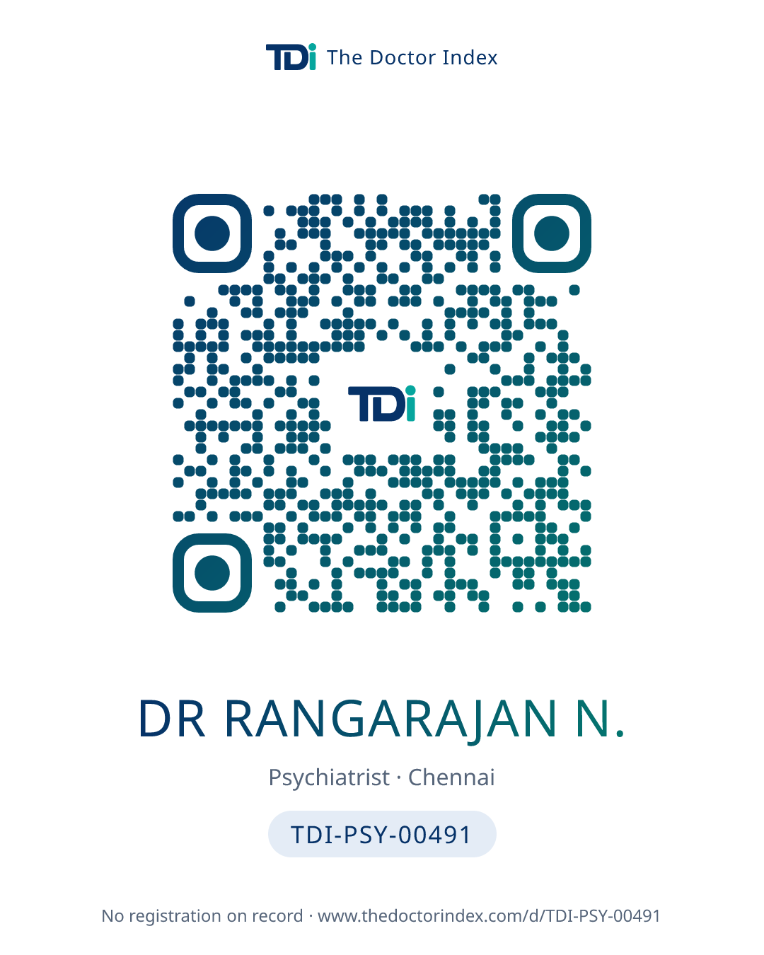 QR card for Dr Rangarajan N., TDI-PSY-00491
