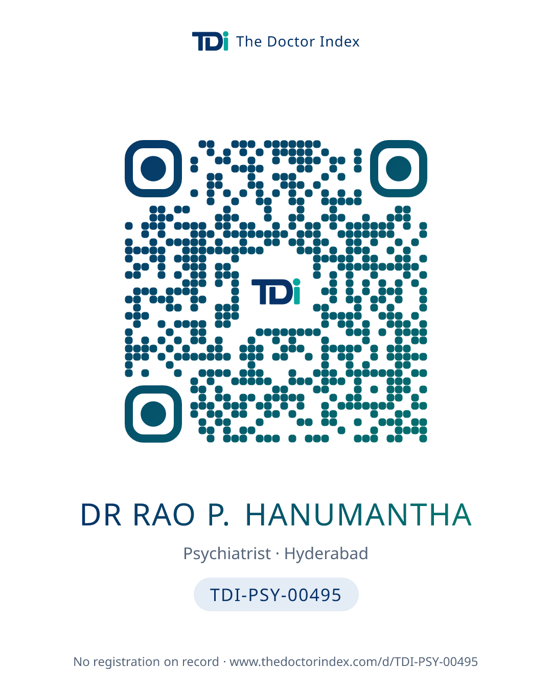 QR card for Dr Rao P. Hanumantha, TDI-PSY-00495