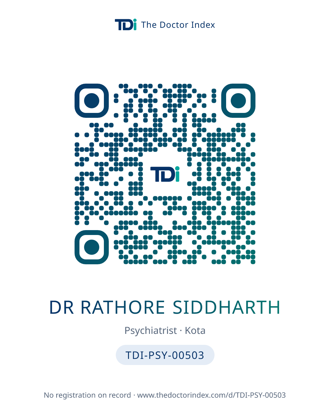 QR card for Dr Rathore Siddharth, TDI-PSY-00503