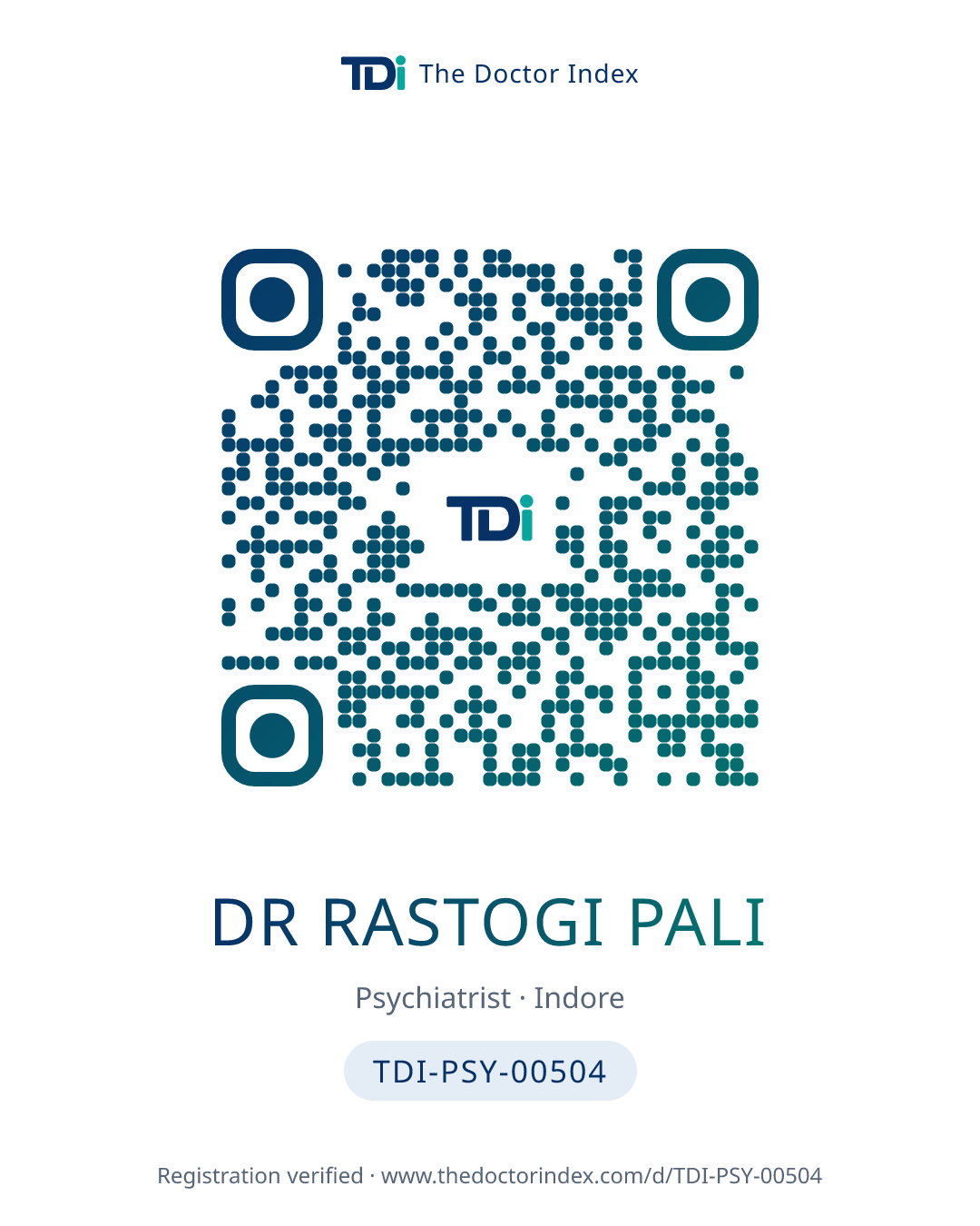 QR card for Dr Rastogi Pali, TDI-PSY-00504