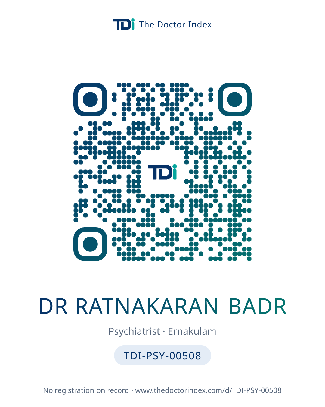 QR card for Dr Ratnakaran Badr, TDI-PSY-00508
