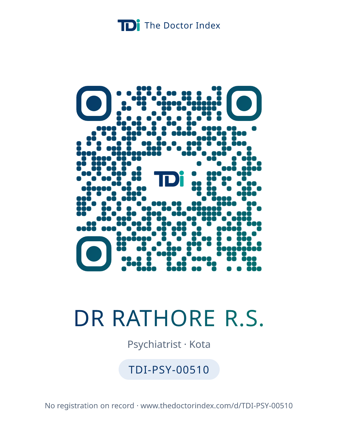 QR card for Dr Rathore R.S., TDI-PSY-00510