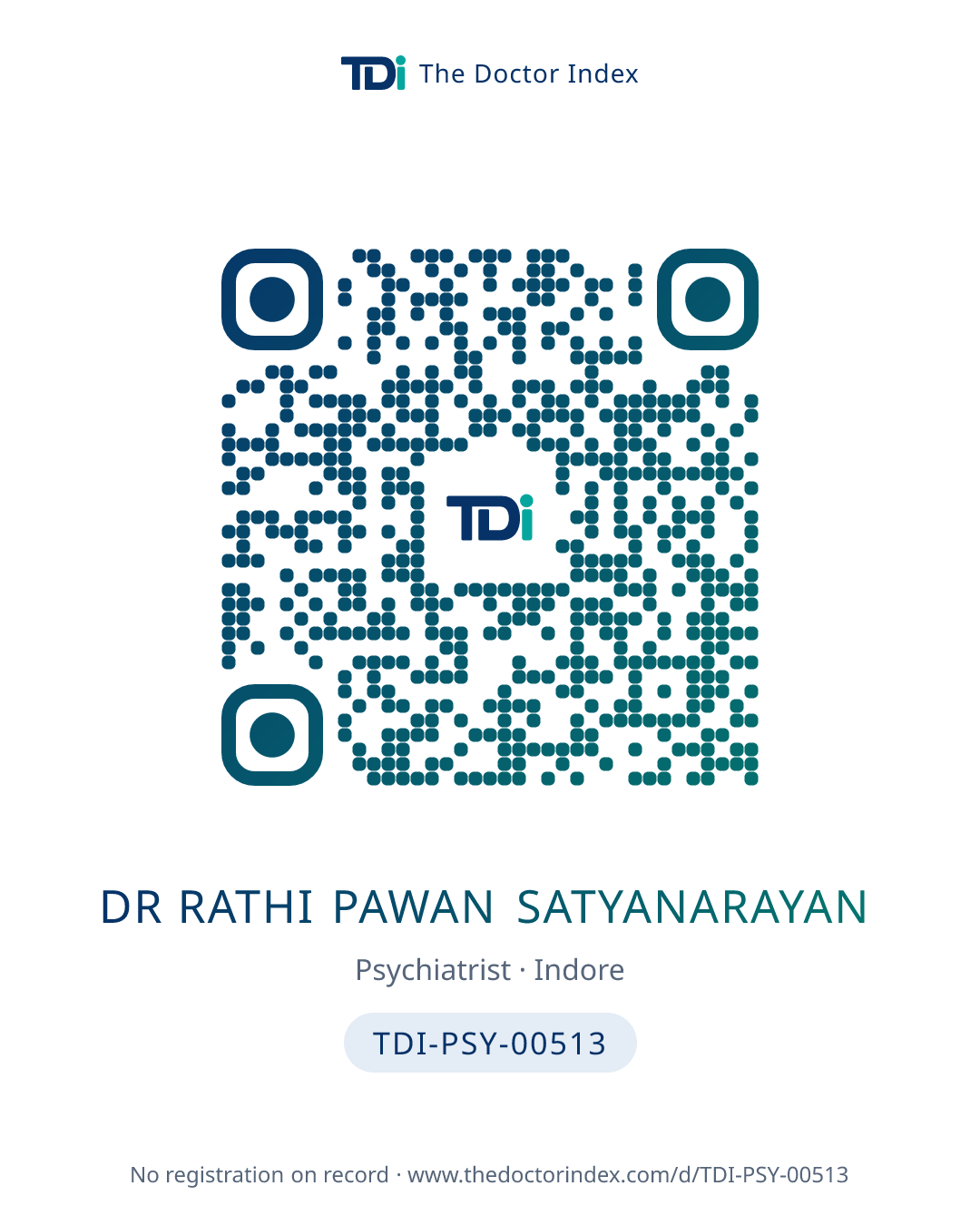 QR card for Dr Rathi Pawan Satyanarayan, TDI-PSY-00513