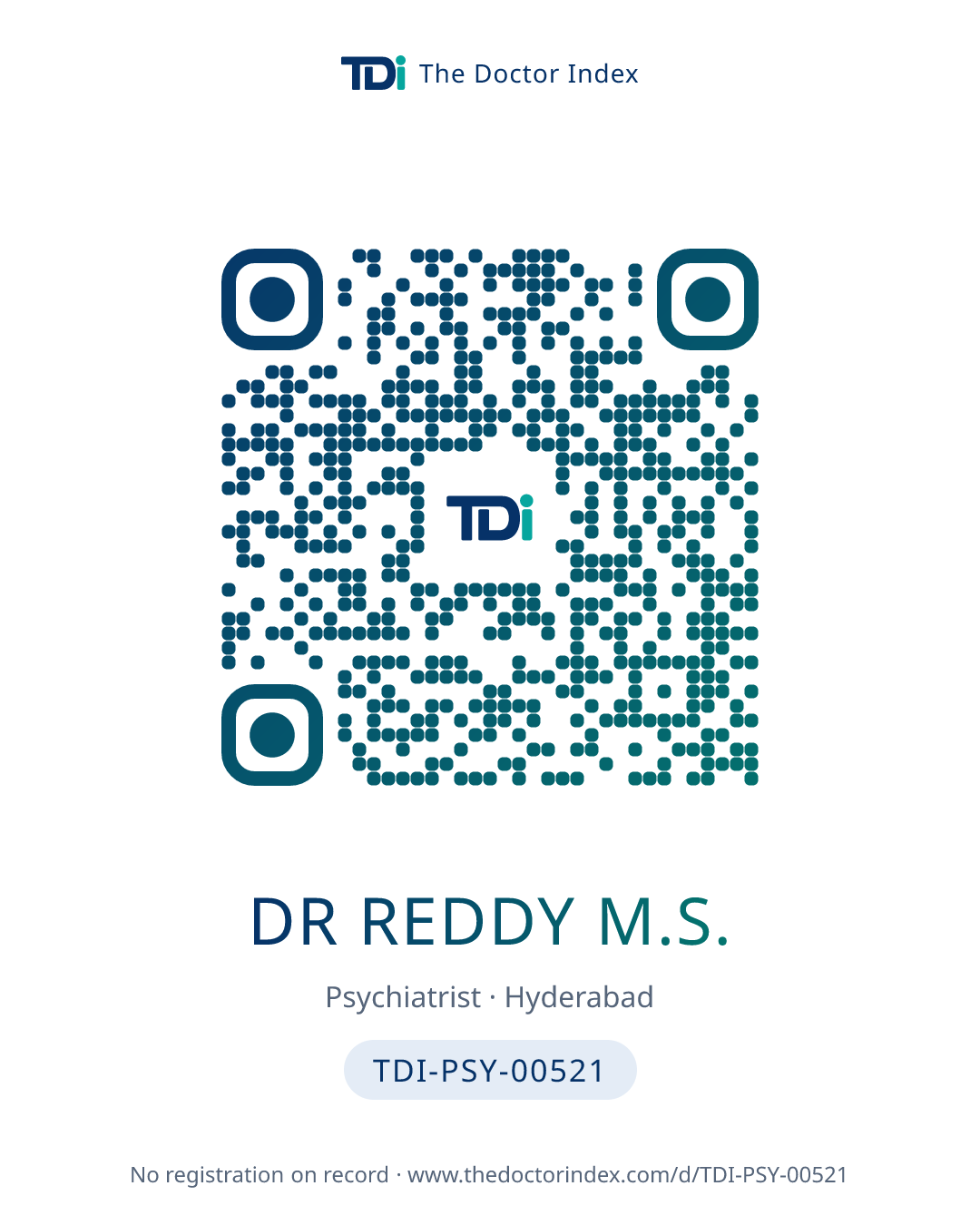 QR card for Dr Reddy M.S., TDI-PSY-00521