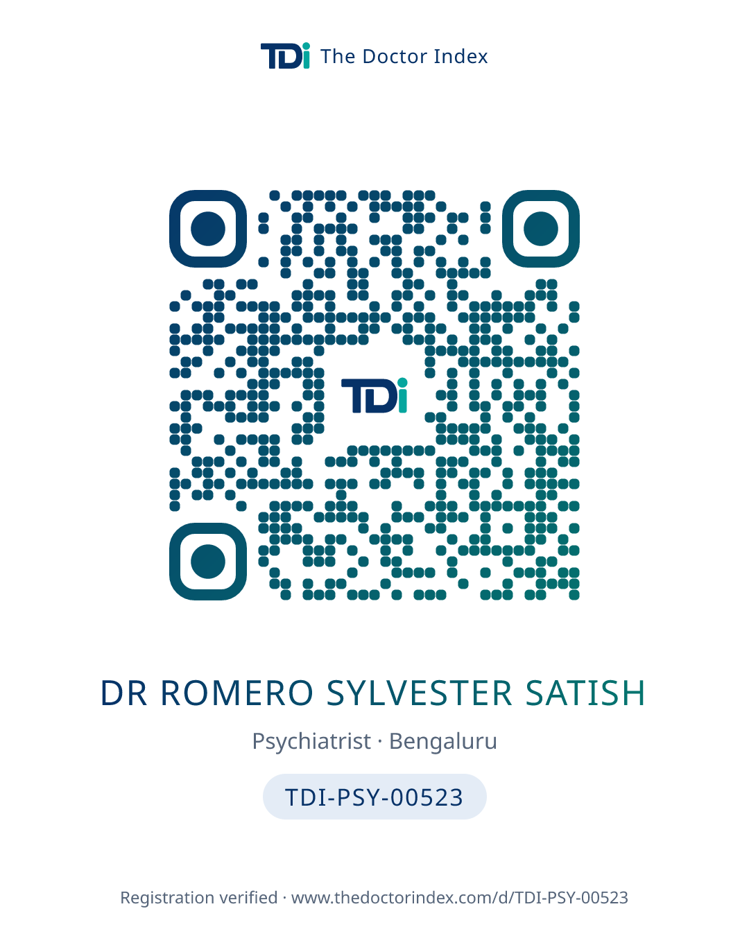 QR card for Dr Romero Sylvester Satish, TDI-PSY-00523