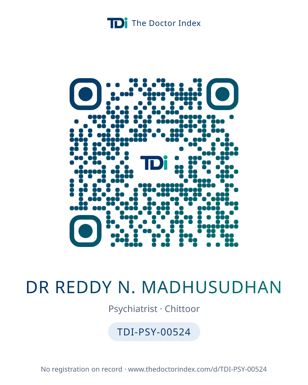 QR card for Dr Reddy N. Madhusudhan, TDI-PSY-00524