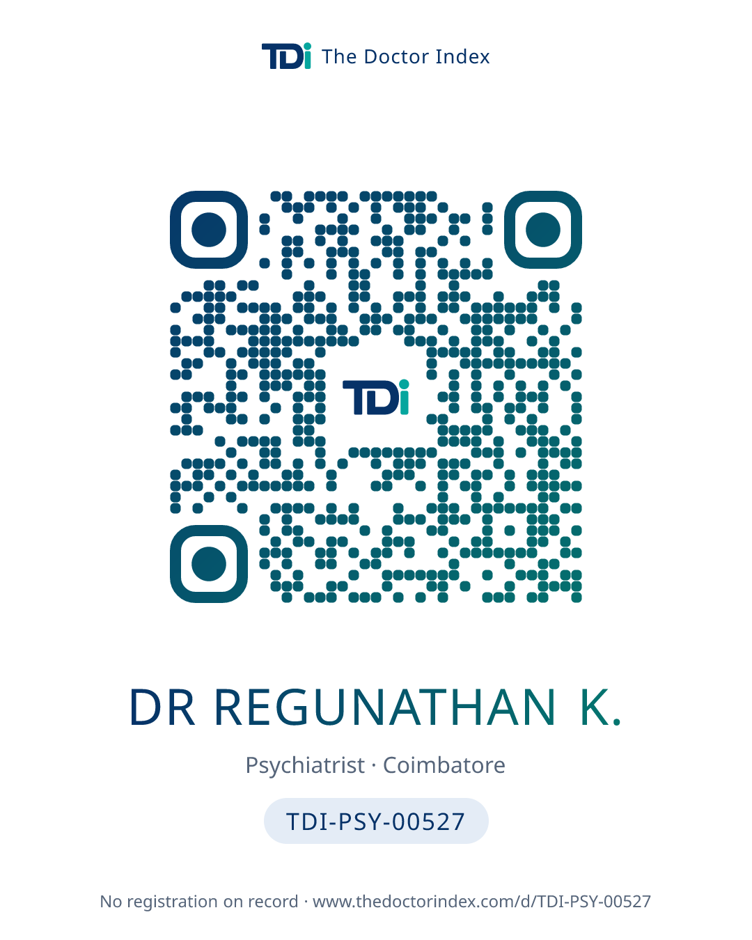 QR card for Dr Regunathan K., TDI-PSY-00527