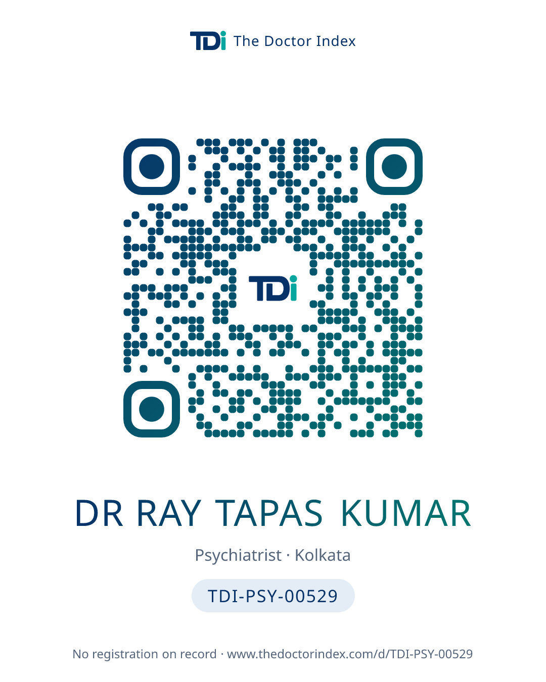 QR card for Dr Ray Tapas Kumar, TDI-PSY-00529