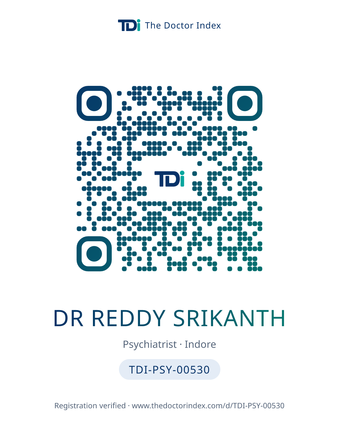 QR card for Dr Reddy Srikanth, TDI-PSY-00530