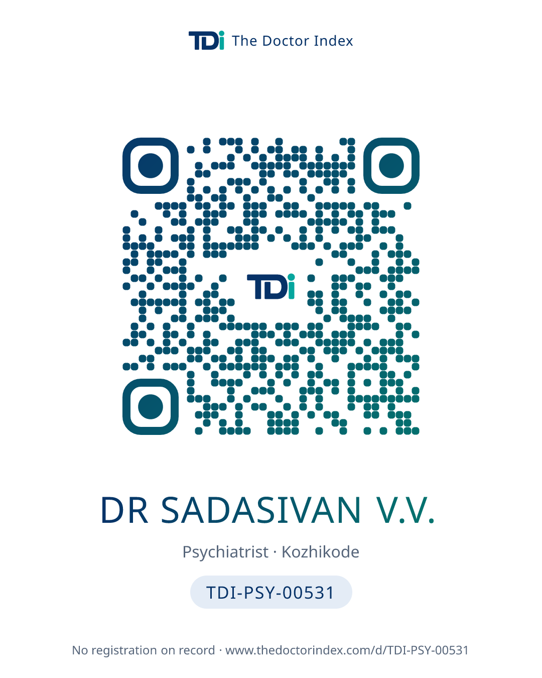 QR card for Dr Sadasivan V.V., TDI-PSY-00531