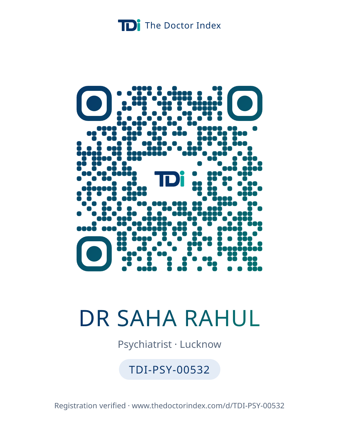 QR card for Dr Saha Rahul, TDI-PSY-00532