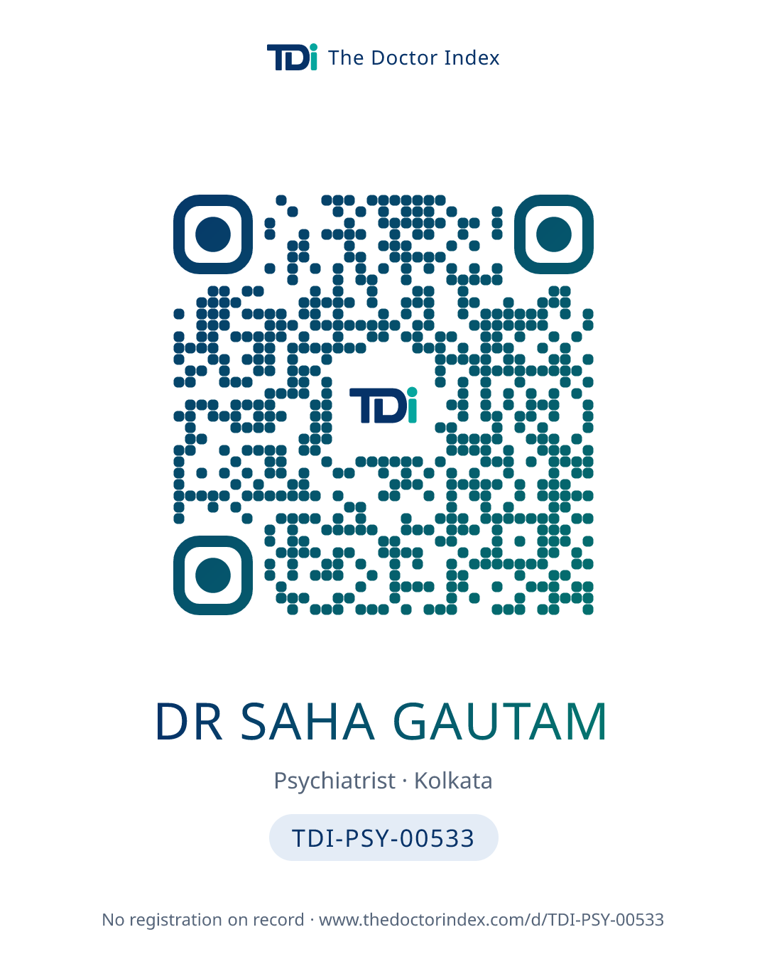 QR card for Dr Saha Gautam, TDI-PSY-00533