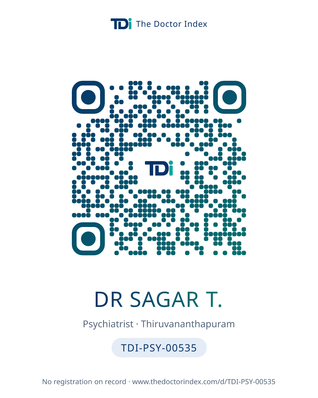 QR card for Dr Sagar T., TDI-PSY-00535