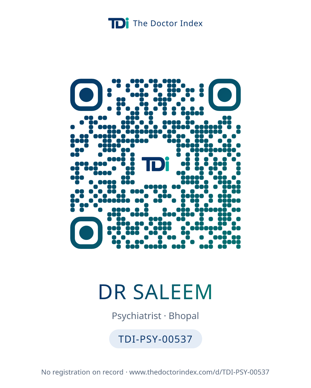 QR card for Dr Saleem, TDI-PSY-00537