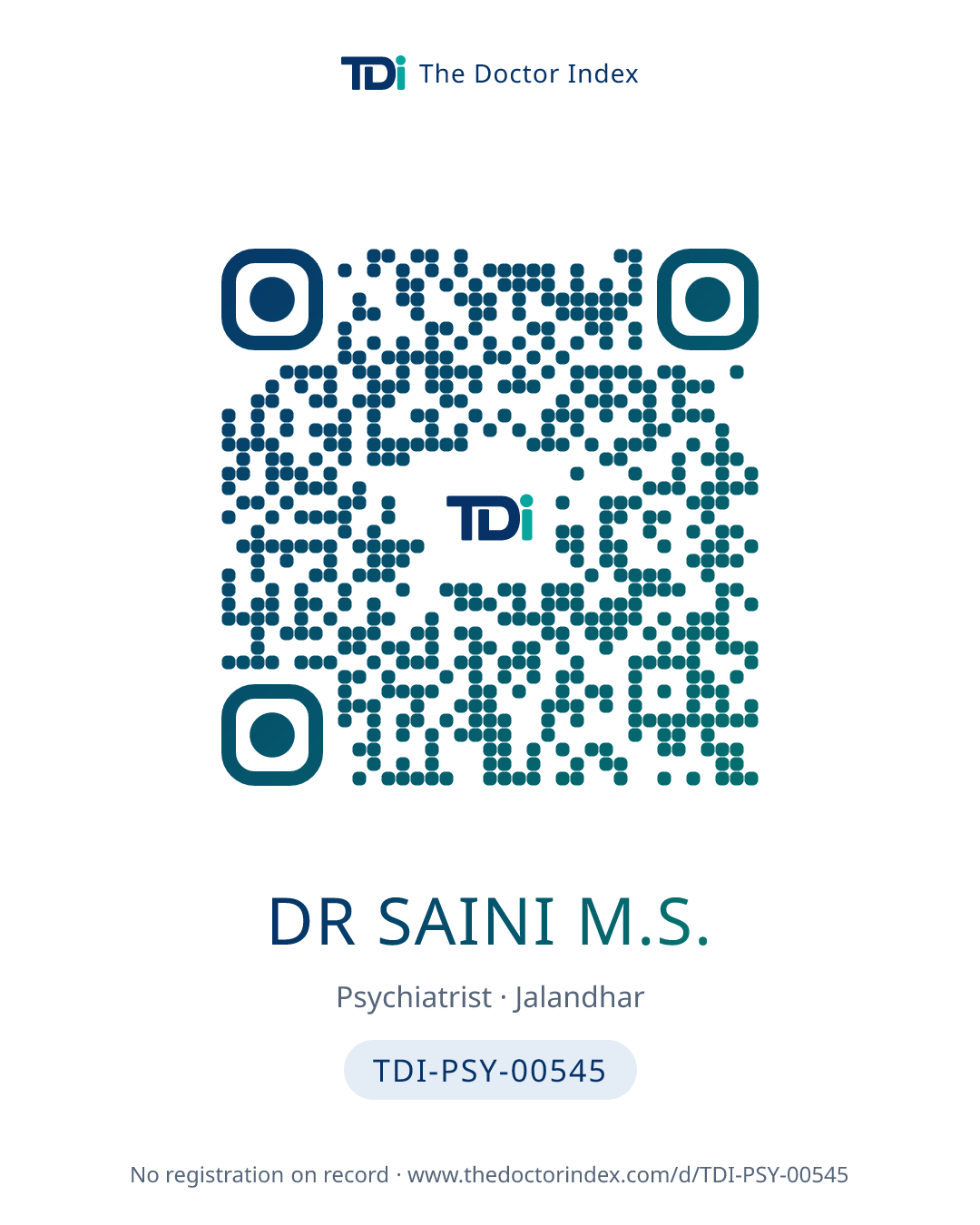 QR card for Dr Saini M.S., TDI-PSY-00545