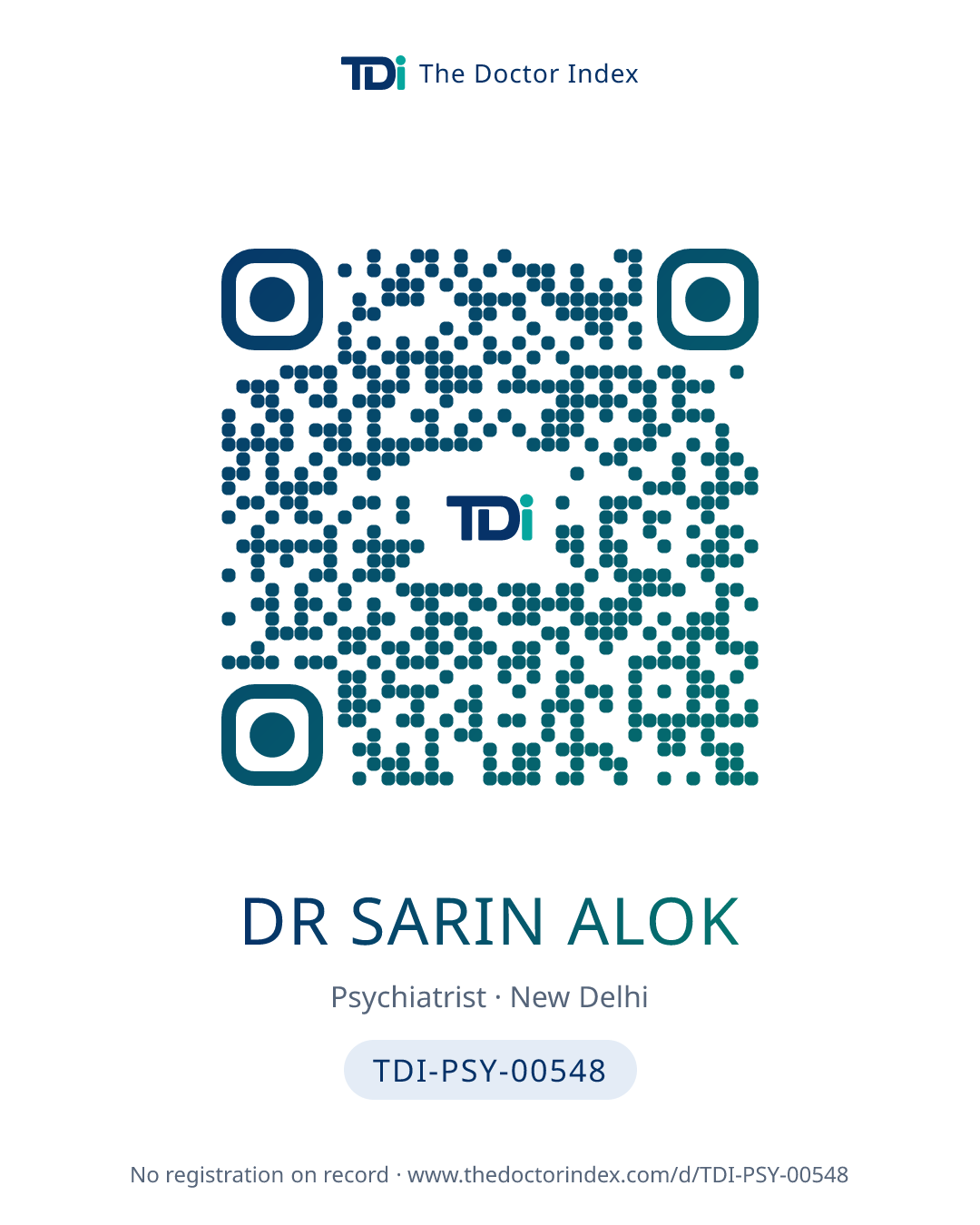 QR card for Dr Sarin Alok, TDI-PSY-00548