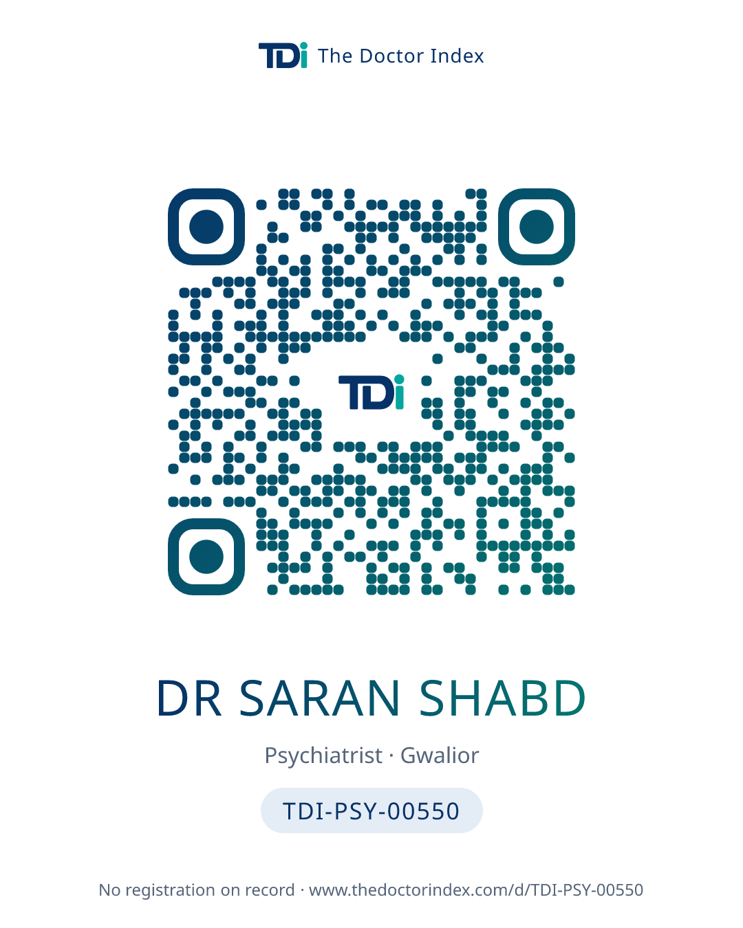 QR card for Dr Saran Shabd, TDI-PSY-00550