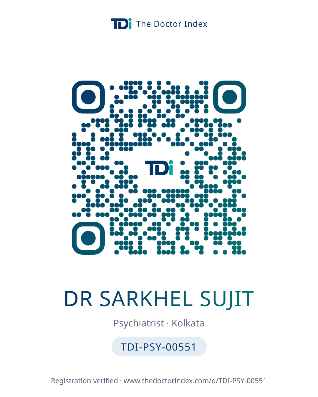 QR card for Dr Sarkhel Sujit, TDI-PSY-00551