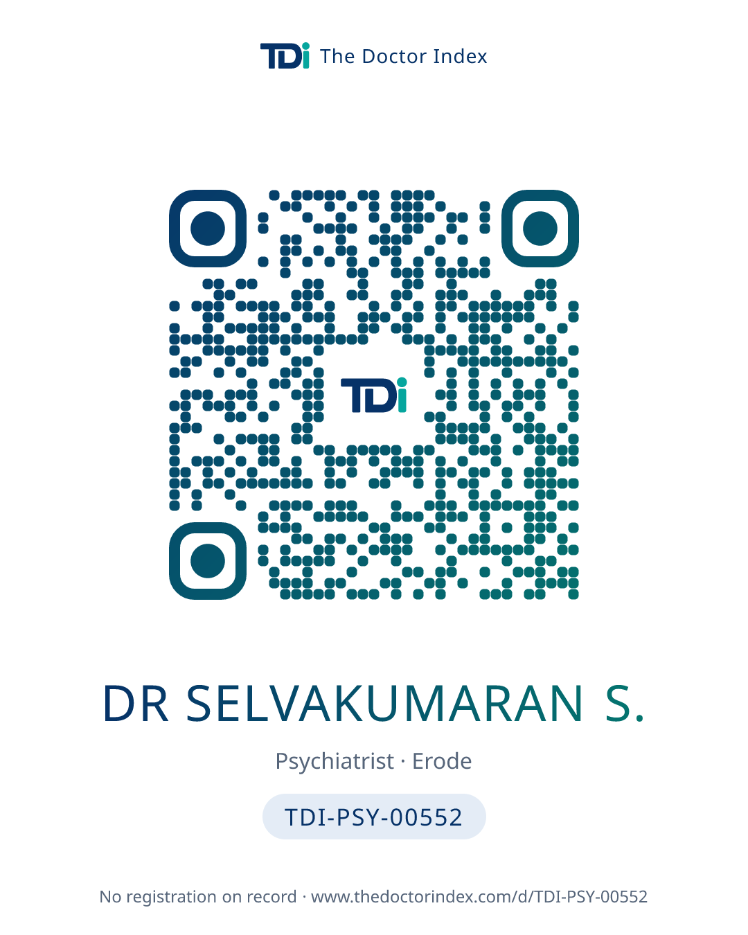 QR card for Dr Selvakumaran S., TDI-PSY-00552