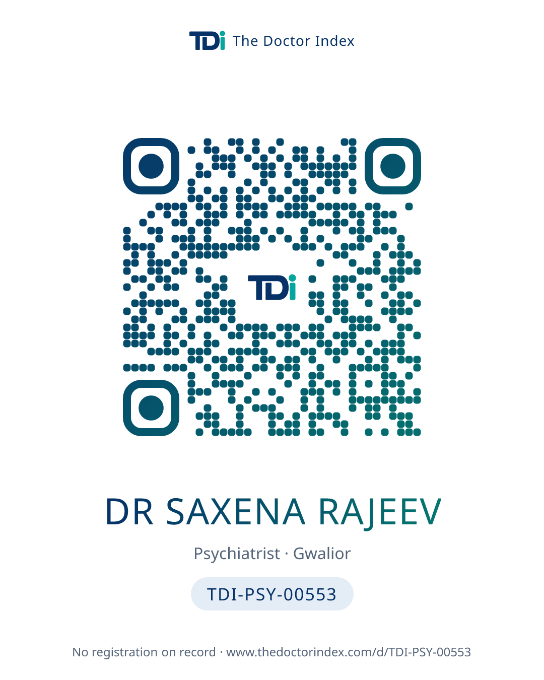 QR card for Dr Saxena Rajeev, TDI-PSY-00553