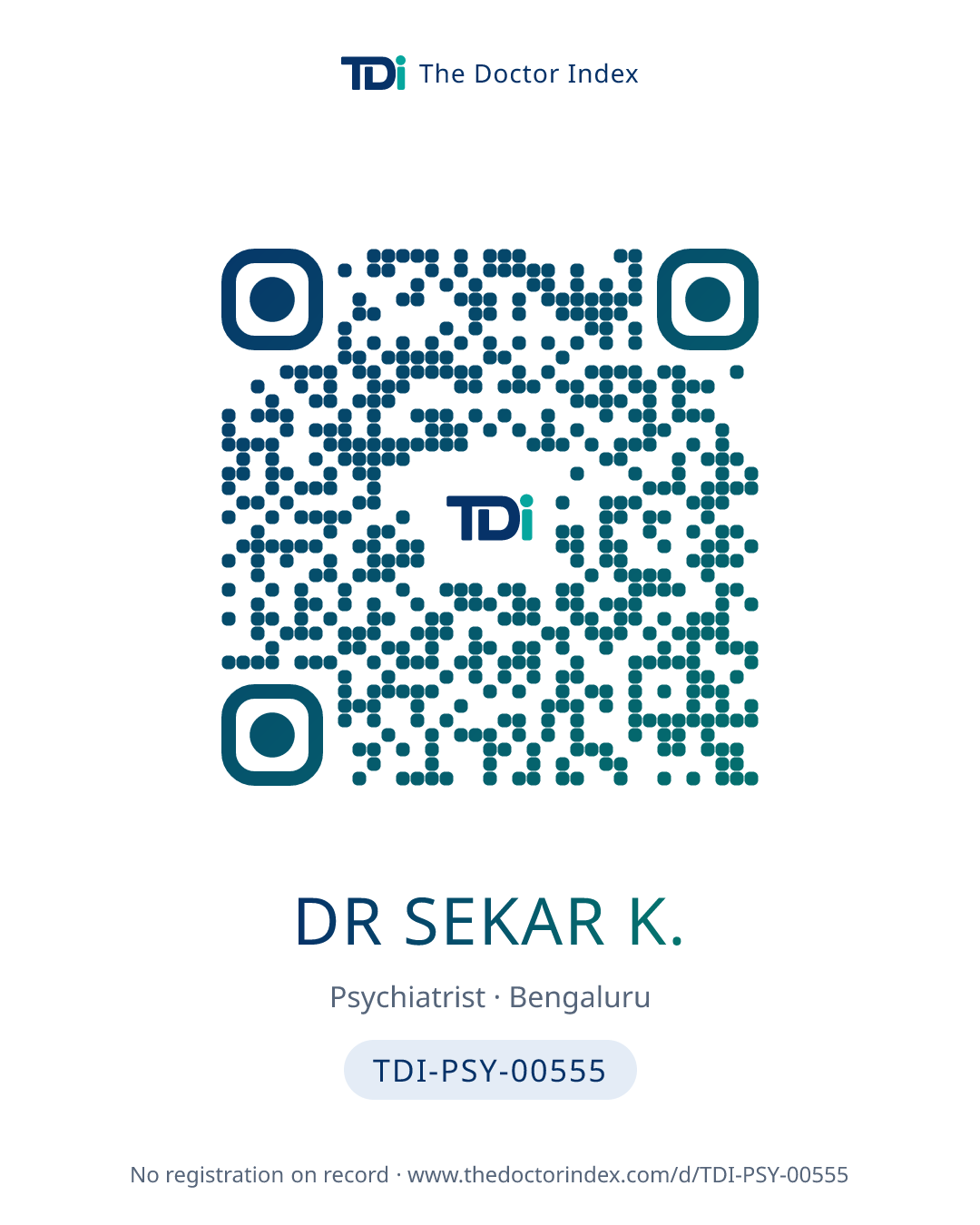 QR card for Dr Sekar K., TDI-PSY-00555