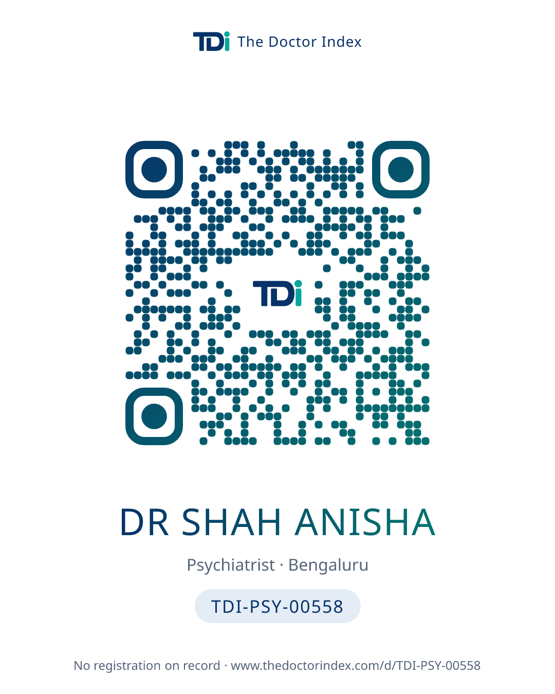 QR card for Dr Shah Anisha, TDI-PSY-00558