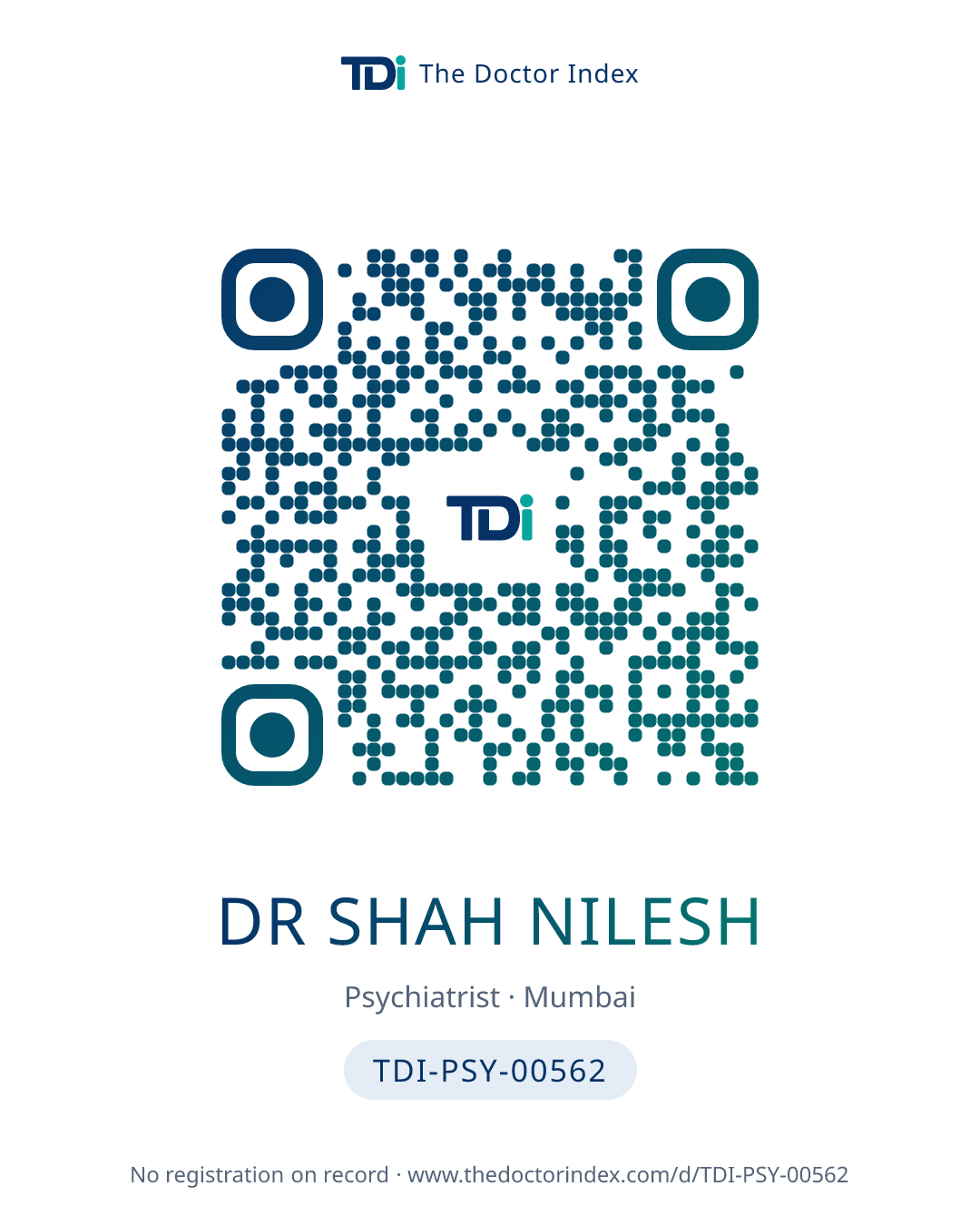 QR card for Dr Shah Nilesh, TDI-PSY-00562