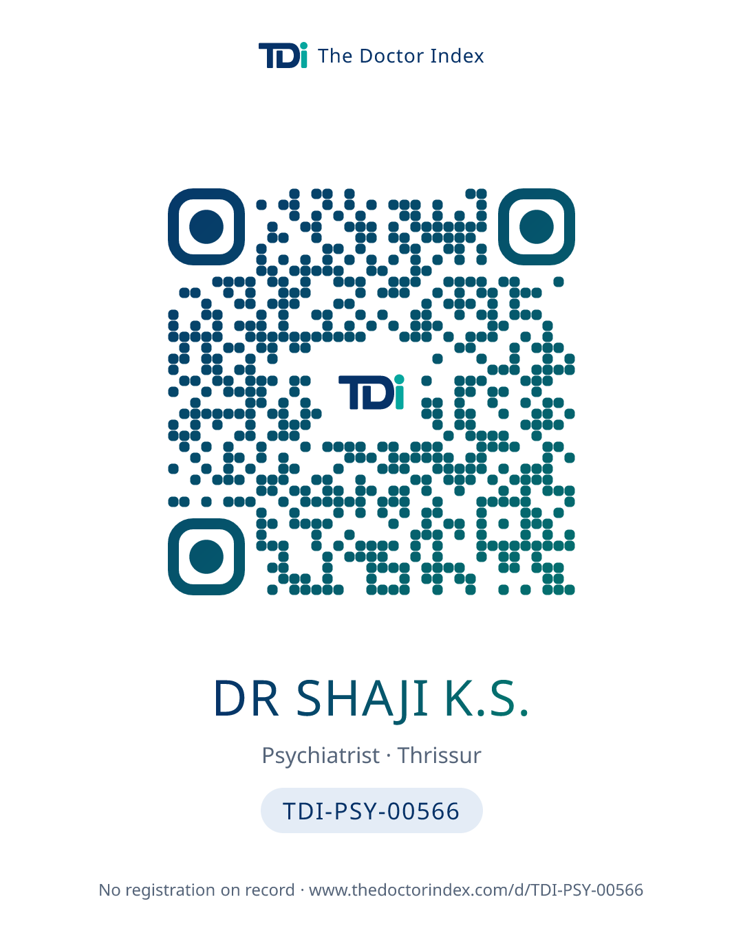 QR card for Dr Shaji K.S., TDI-PSY-00566