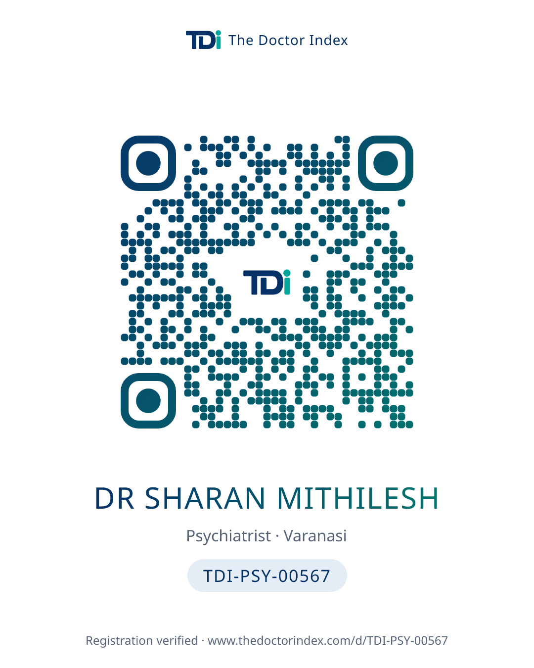 QR card for Dr Sharan Mithilesh, TDI-PSY-00567