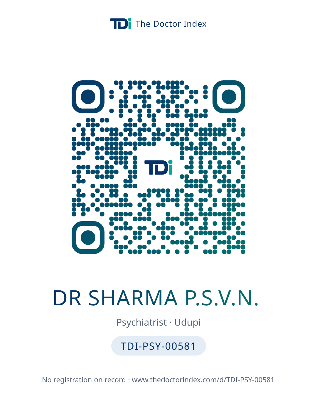 QR card for Dr Sharma P.S.V.N., TDI-PSY-00581