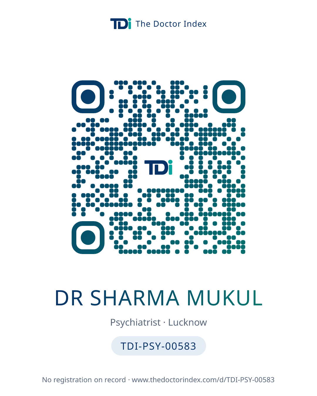QR card for Dr Sharma Mukul, TDI-PSY-00583