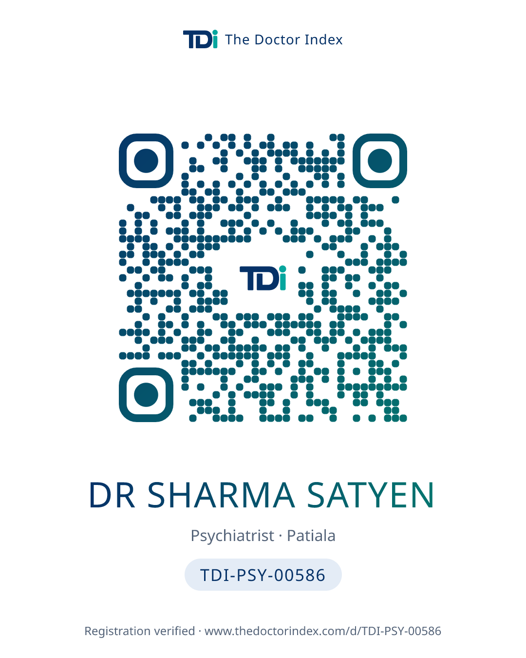 QR card for Dr Sharma Satyen, TDI-PSY-00586