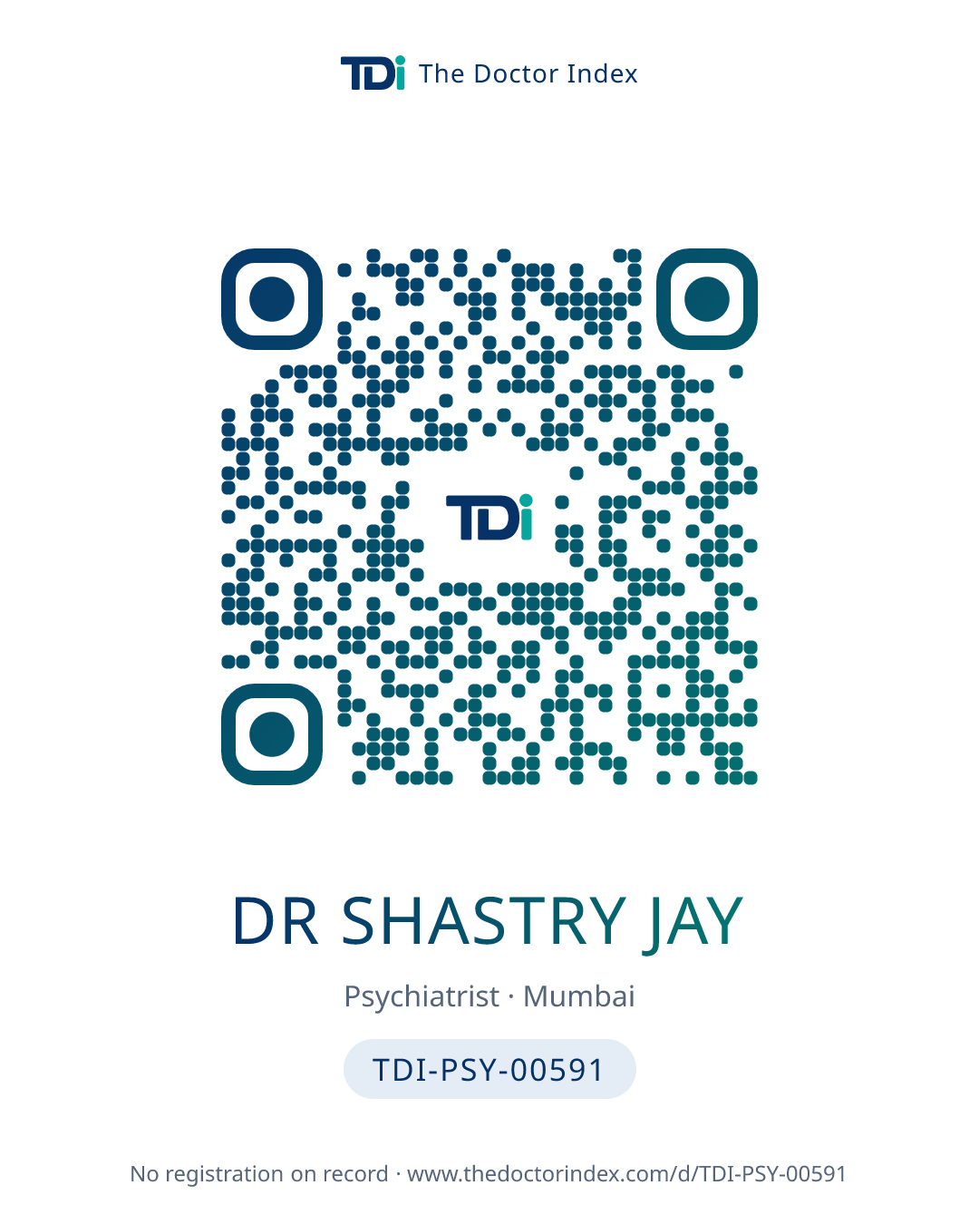 QR card for Dr Shastry Jay, TDI-PSY-00591